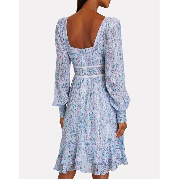 Rococo Sand Floral Lurex Chiffon Mini Dress Blue Multicolor Romantic Petite PP - Picture 3 of 14